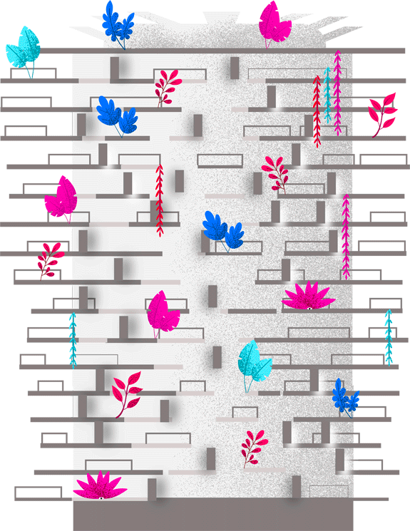 immeuble vertical blanc avec des plantes